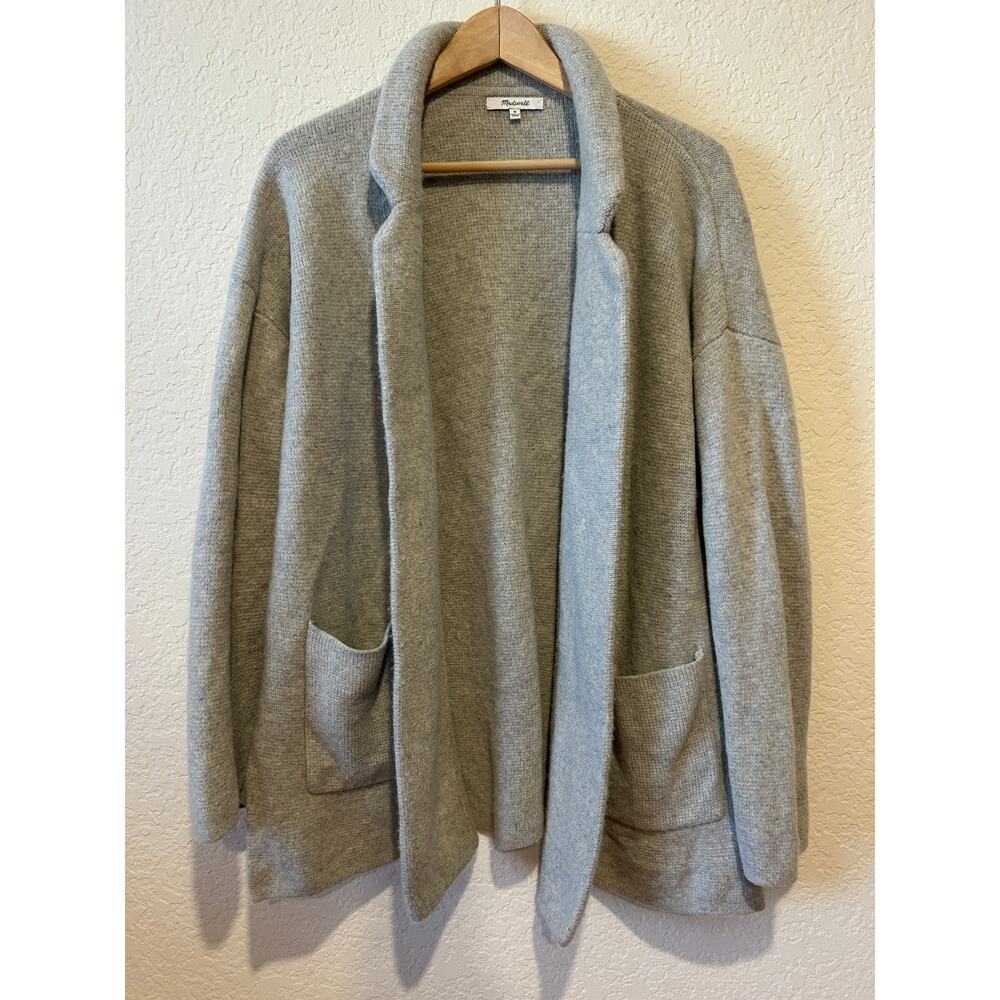 Madewell Thick Wool‎ Cardigan Size M Oatmeal Gray Elbow Patches Capsule Wadrobe